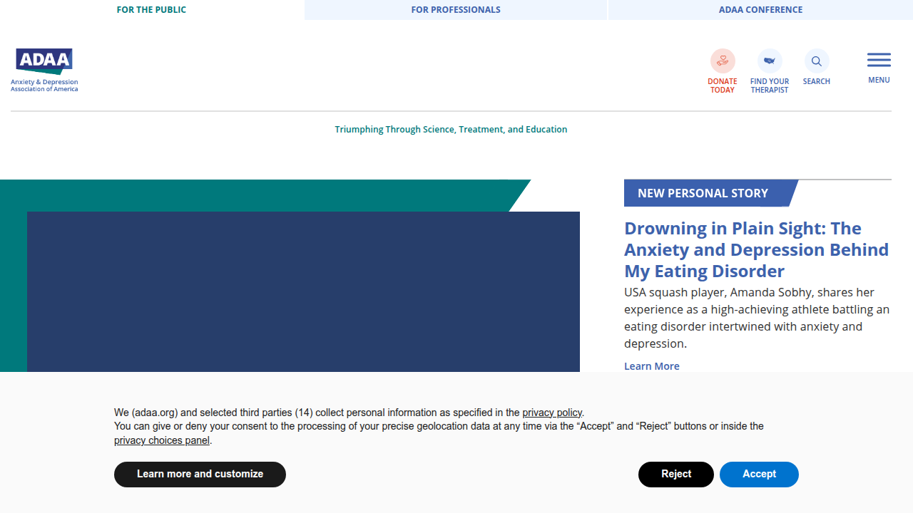 The Anxiety & Depression Association of America website, offering statistics and insights on anxiety disorders.
