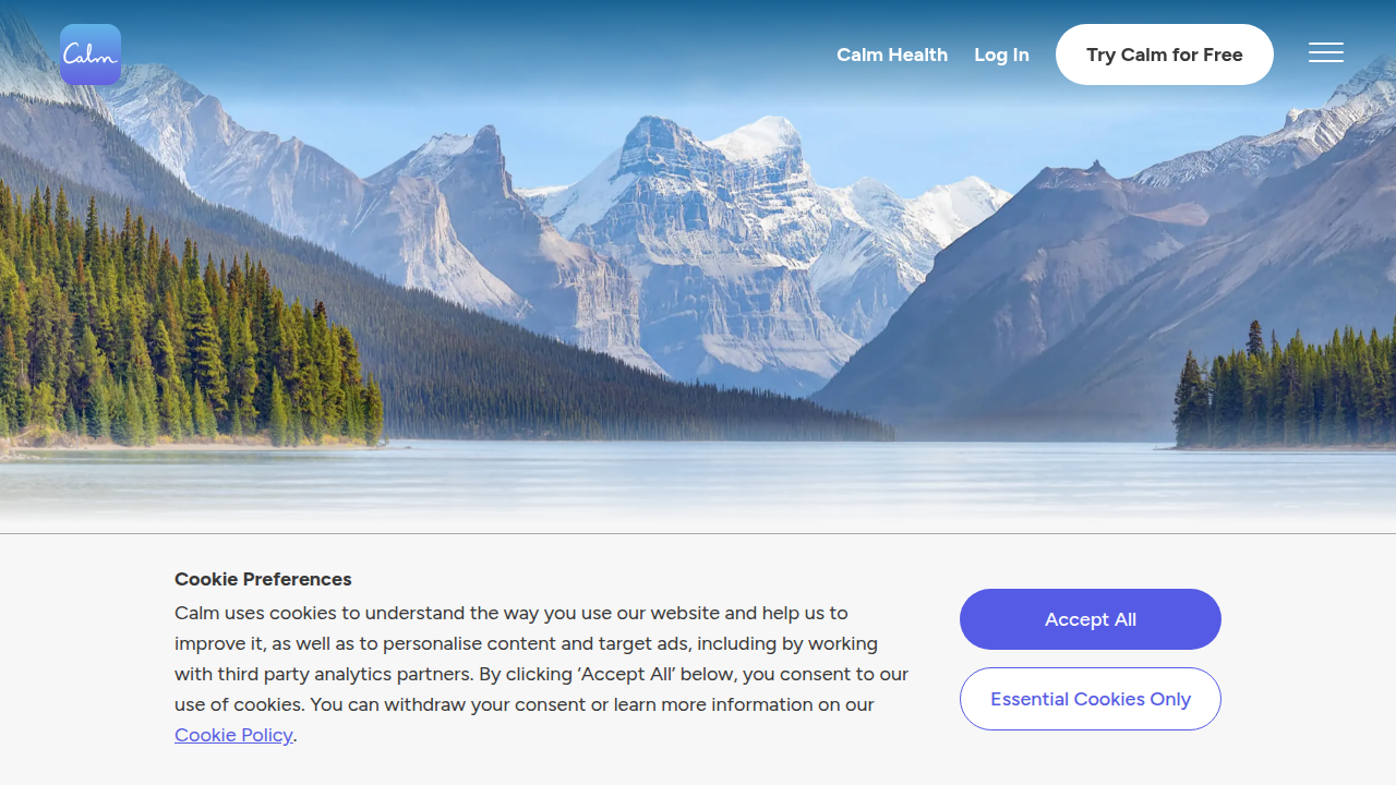 The official website for the Calm app, a popular tool for meditation, sleep, and relaxation.