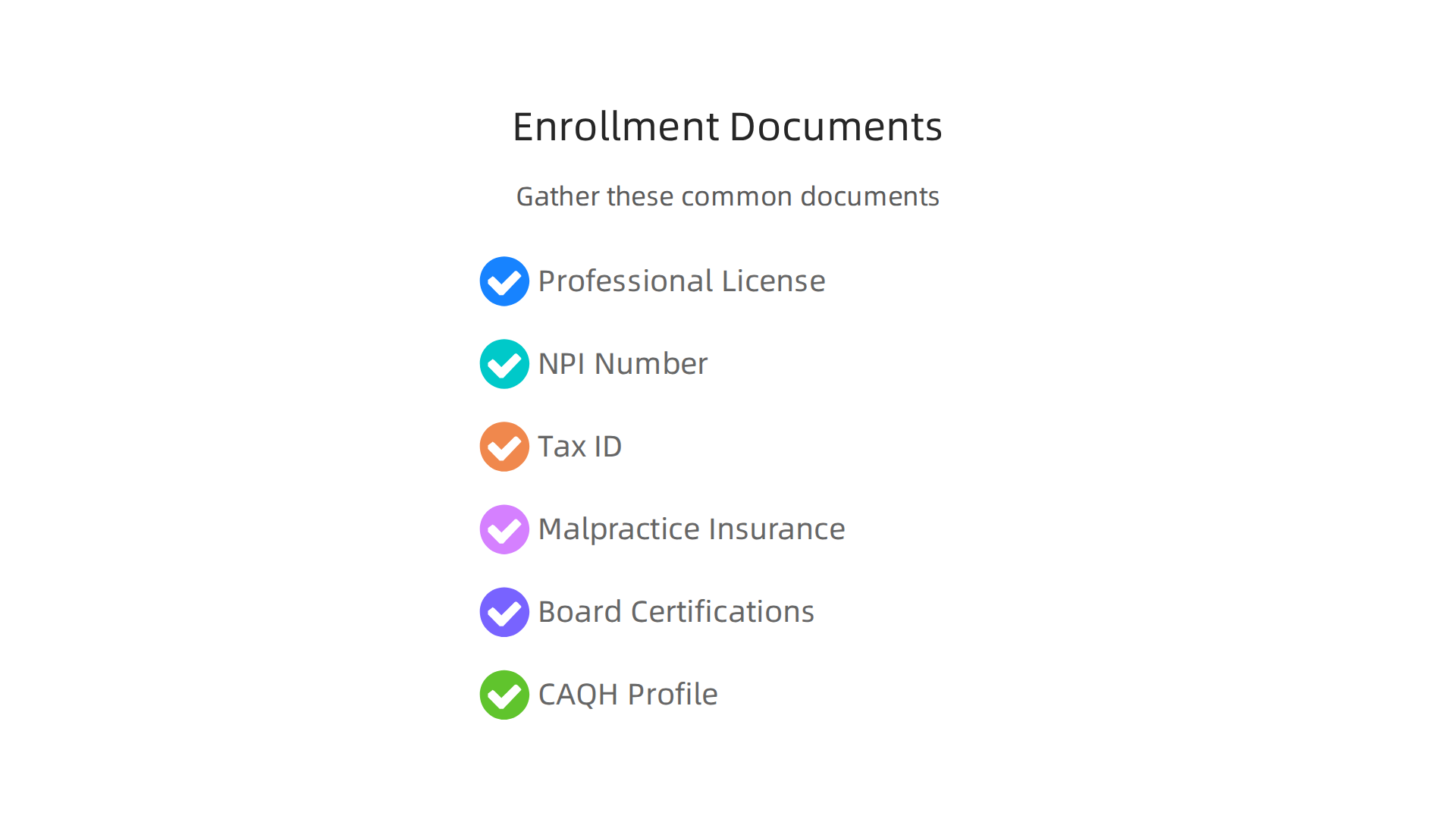 Key documents required for mental health providers to enroll in state Medicaid programs.
