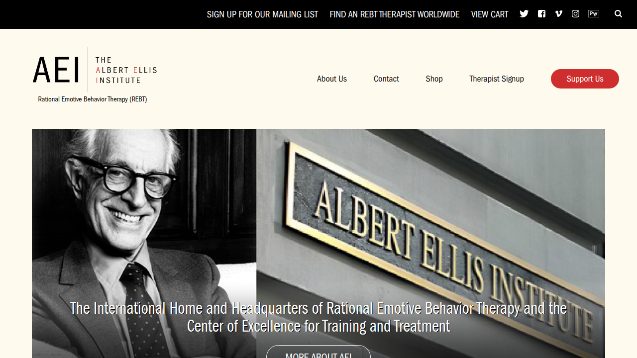 The Albert Ellis Institute is a primary resource for rational emotive behavior therapy training and self-help materials.