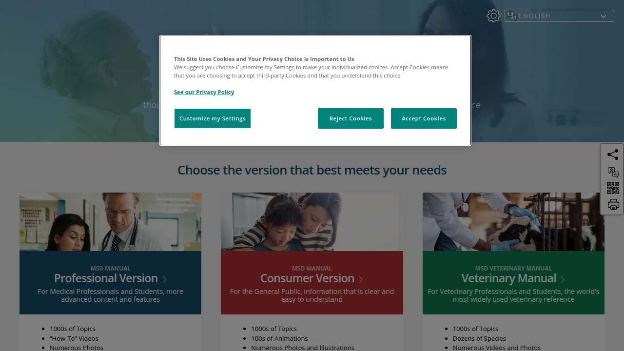 Screenshot of the MSD Manuals homepage, providing professional medical information on various conditions including panic attacks and panic disorder.