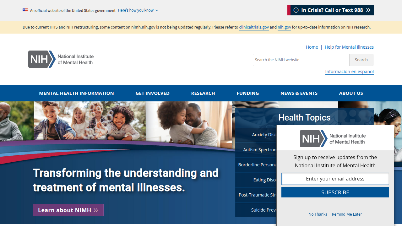Access official statistics and comprehensive information on mental health disorders from the National Institute of Mental Health.