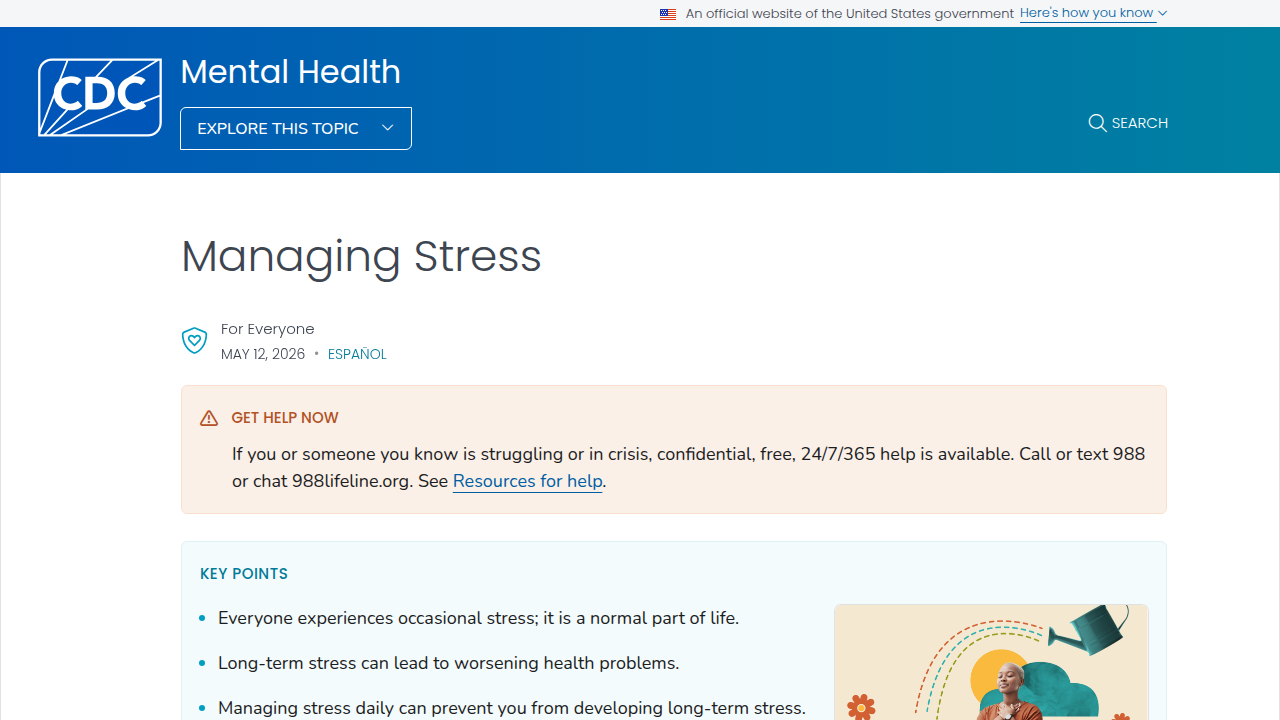 The CDC offers guidance on managing stress and improving mental health through consistent sleep habits.