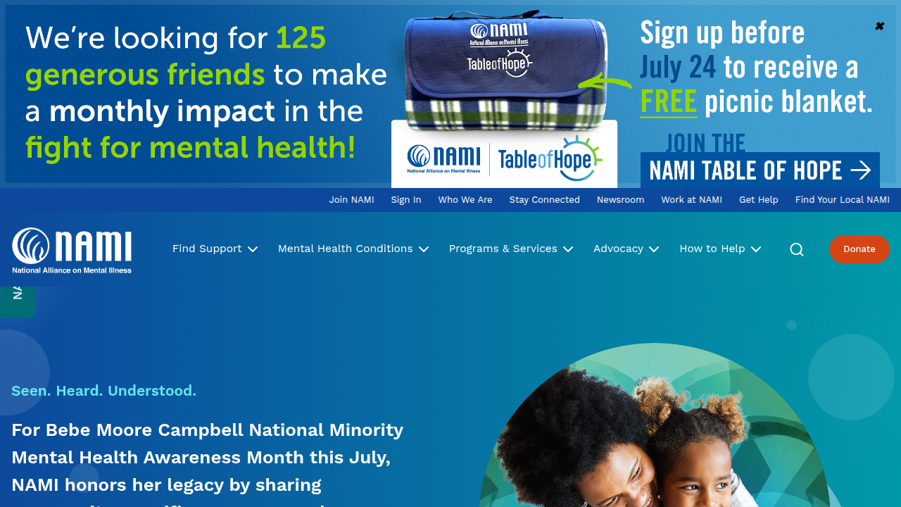 NAMI (National Alliance on Mental Illness) offers support and information on mental health, including statistics on prevalence.