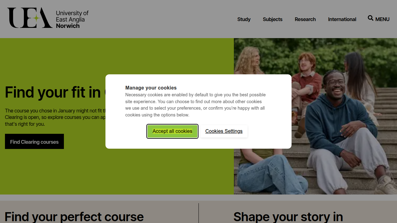 The official website for the University of East Anglia, an institution conducting research on social media and mental health.